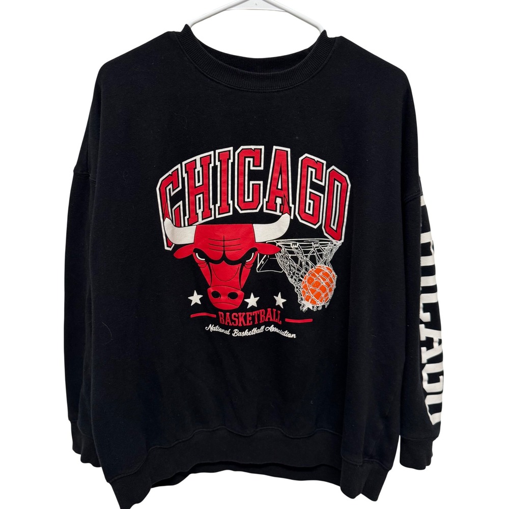 NBA Chicago Bulls Sweatshirt Mens Large Black Graphic Crewneck Pullover L